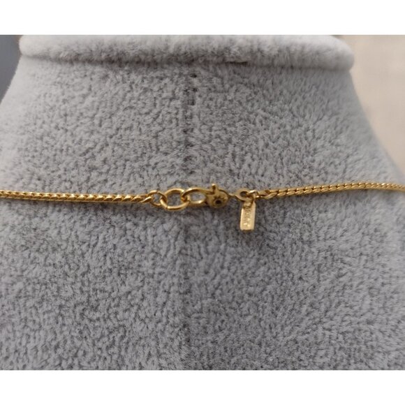 Vintage Monet Enamel Gold Tone Necklace Navy Signed Statement Estate - Picture 4 of 6